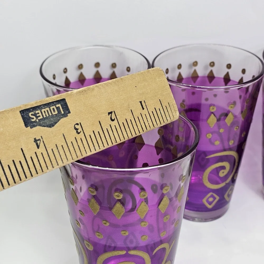 Cerve Italy Purple Gold Moroccan Scroll Glass Tumblers Set of 4 Mediterranean